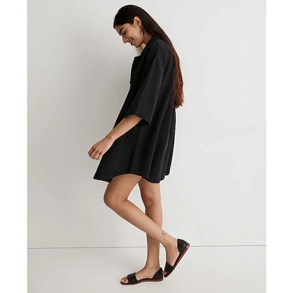 Madewell Crinkle Cotton Cover Up Mini Shirtdress Relaxed True Black NWT S - Picture 5 of 11